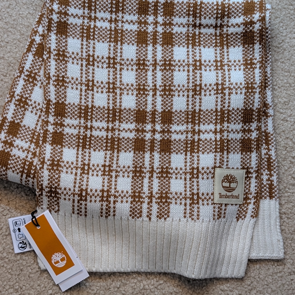 Timberland Brown & Cream Plaid Knit Scarf